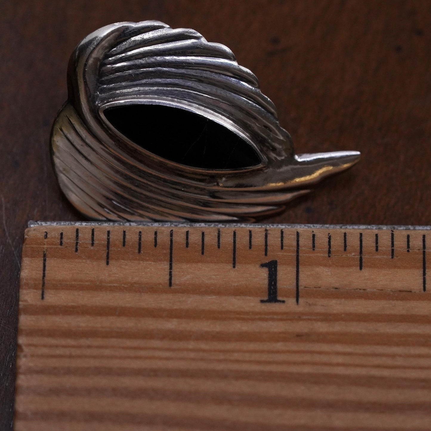 Vintage southwestern Sterling 925 silver wing stud with onyx, single earring