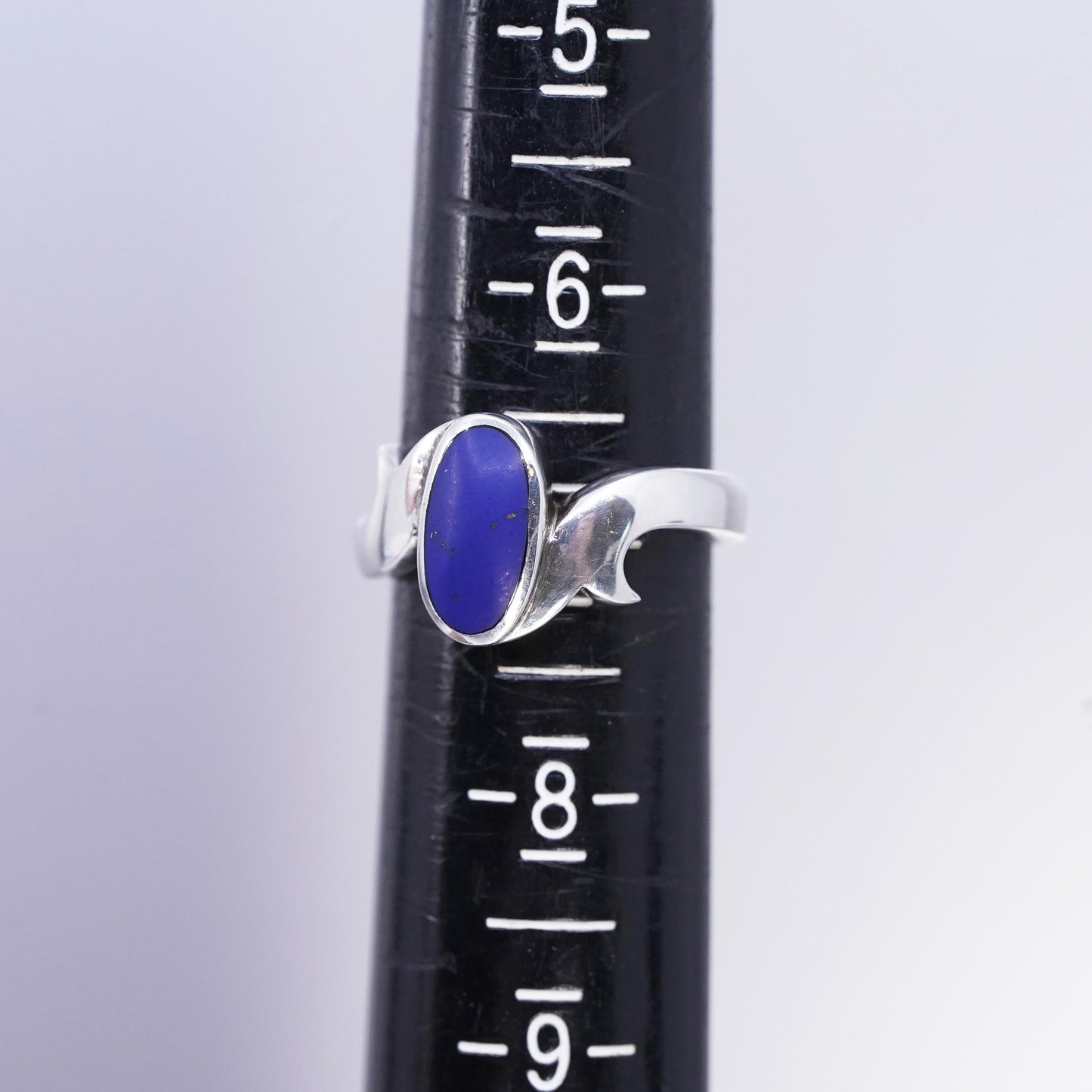Size 7, vintage Sterling 925 silver handmade ring with blue onyx inlay