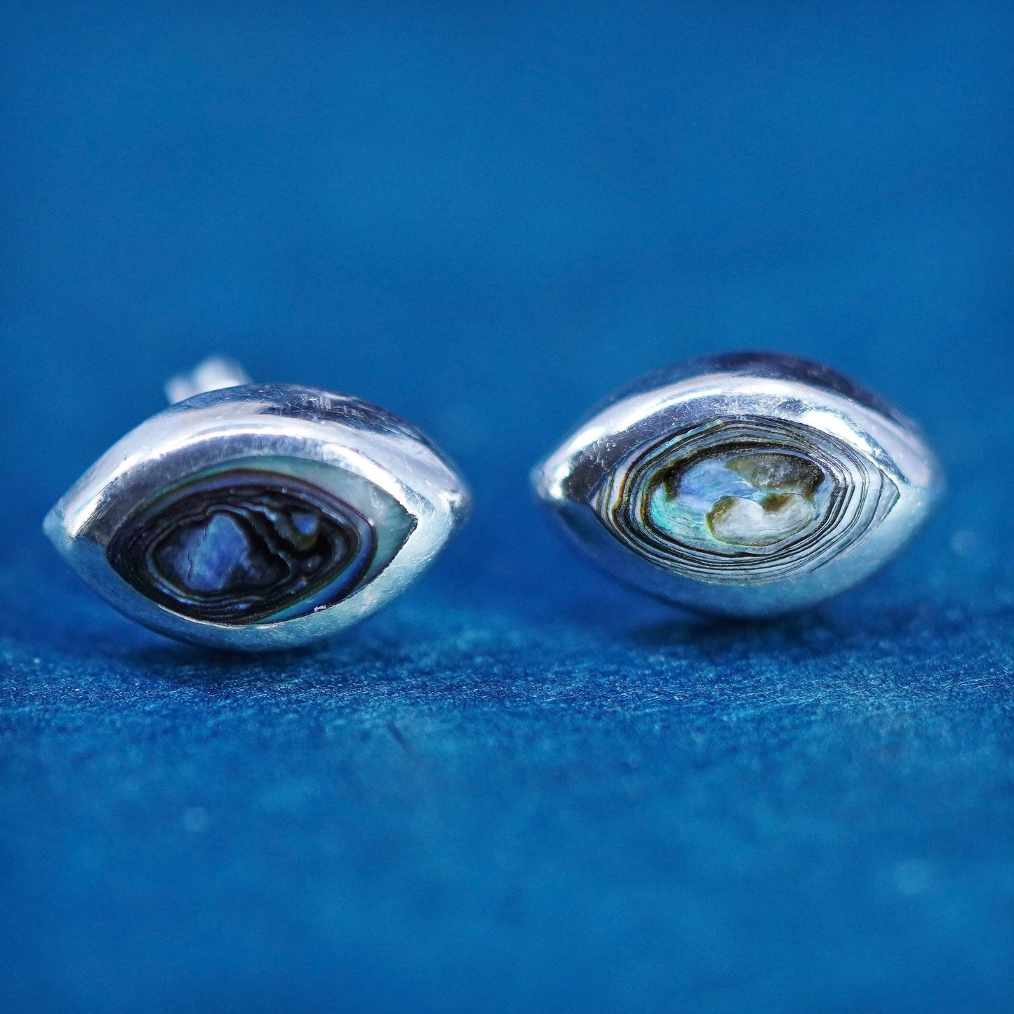 Vintage sterling silver handmade earrings, 925 studs with abalone,