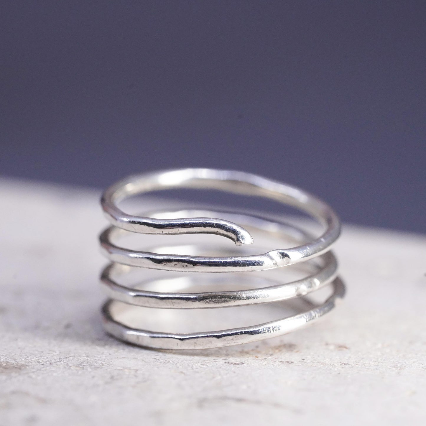 Size 5.5, vintage sterling silver ring, solid 925 silver wired wide band