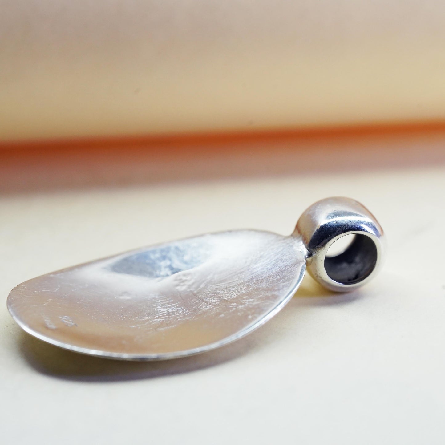 Vintage Sterling silver handmade pendant, Mexican spiral textured 925 oval tag