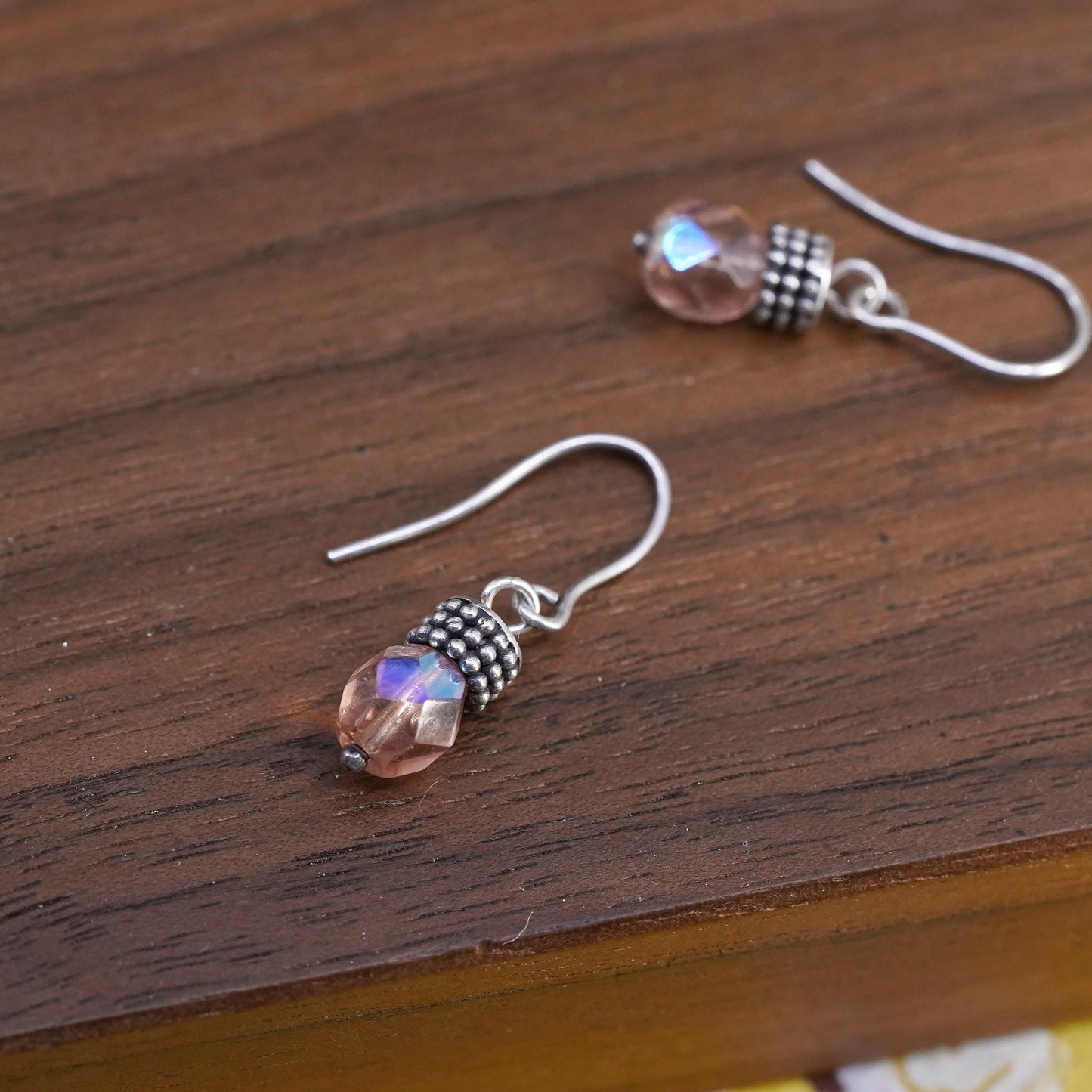 Vintage Sterling silver 925 handmade earrings with pink crystal
