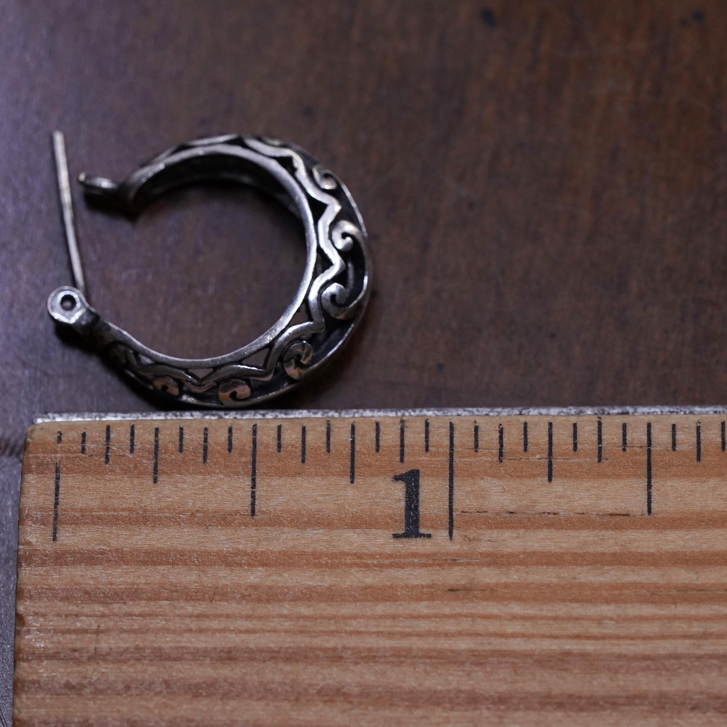 0.75”, Vintage sterling silver loop single earring, filigree primitive hoop