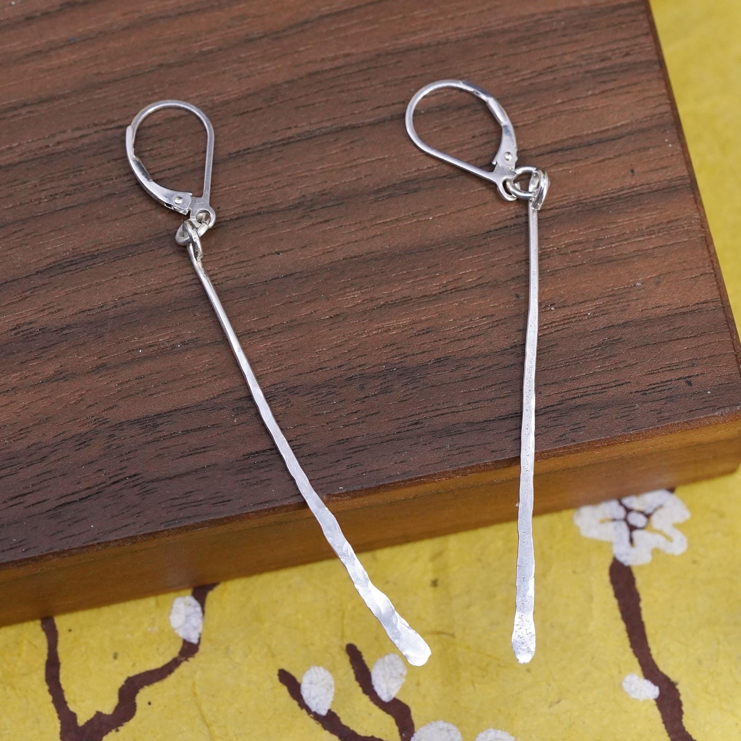 Vintage Sterling silver handmade earrings, 925 Hammered long dangles