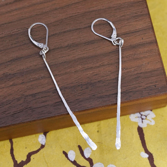 Vintage Sterling silver handmade earrings, 925 Hammered long dangles