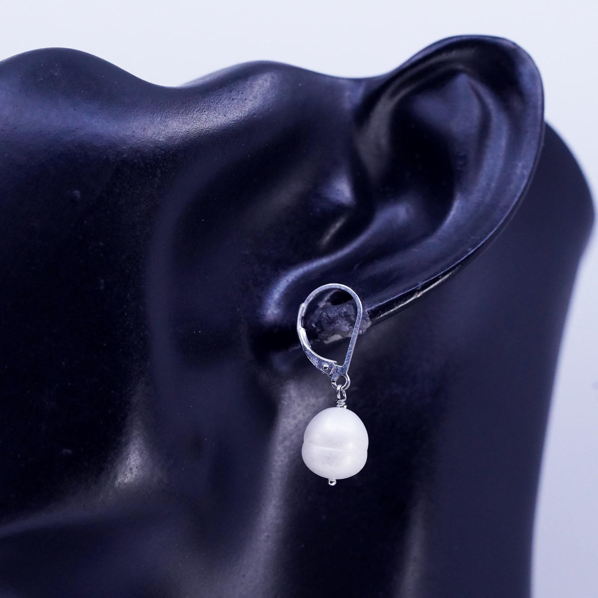 Vintage White Bead Drop Earrings Sterling Silver 925 Leverback Dangles Jewelry