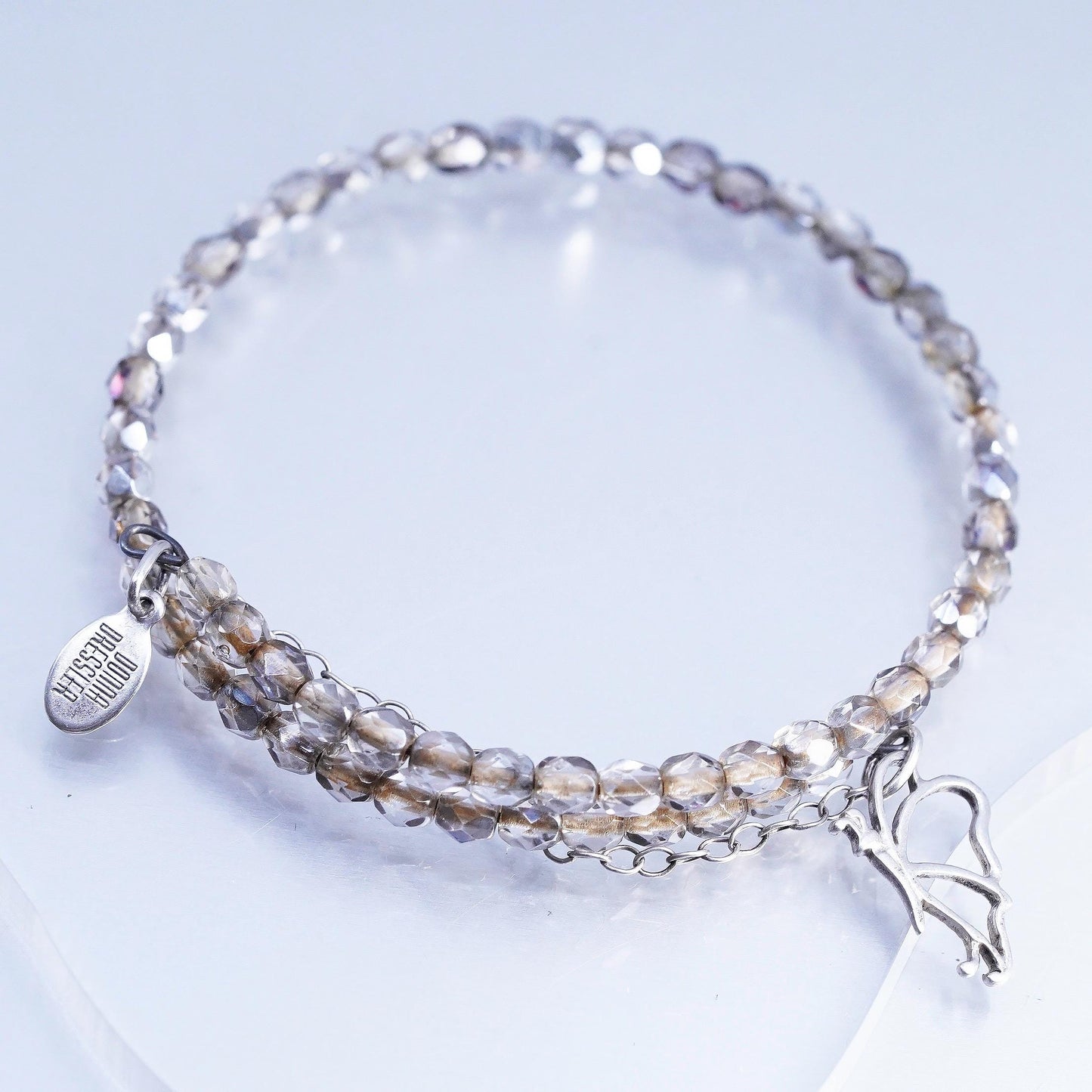 7.25" Crystal 925 Sterling Silver Donna Dressler Wrap Bracelet Bangle butterfly
