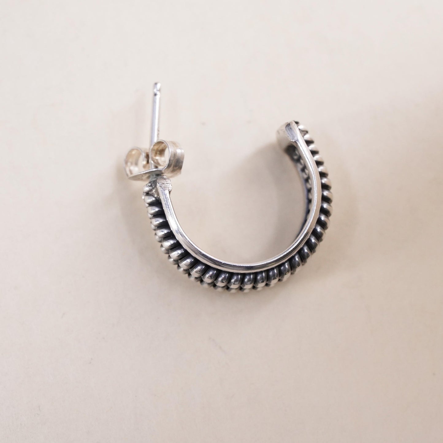 0.75”, Vintage sterling silver single earring, cable 925 huggie hoop