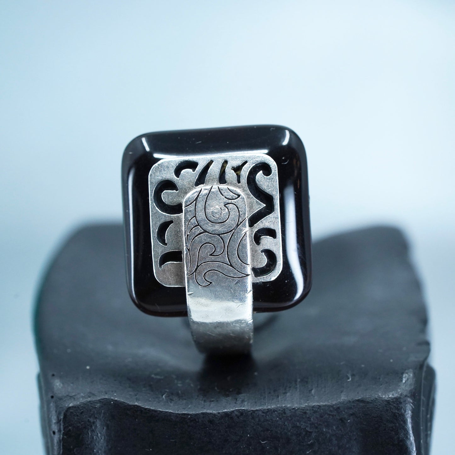 size 6, SILPADA 925 Sterling Silver Black Agate Blacktop Swirl Ring Swirl R2390