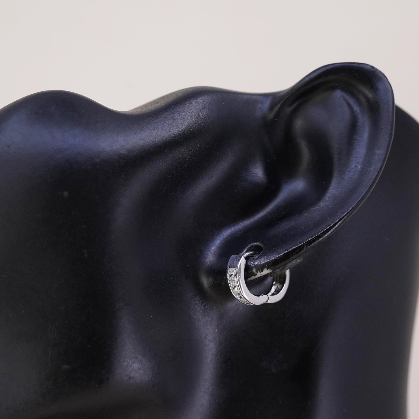 0.5", Vintage sterling silver loop single earring, minimalist hoop with cz