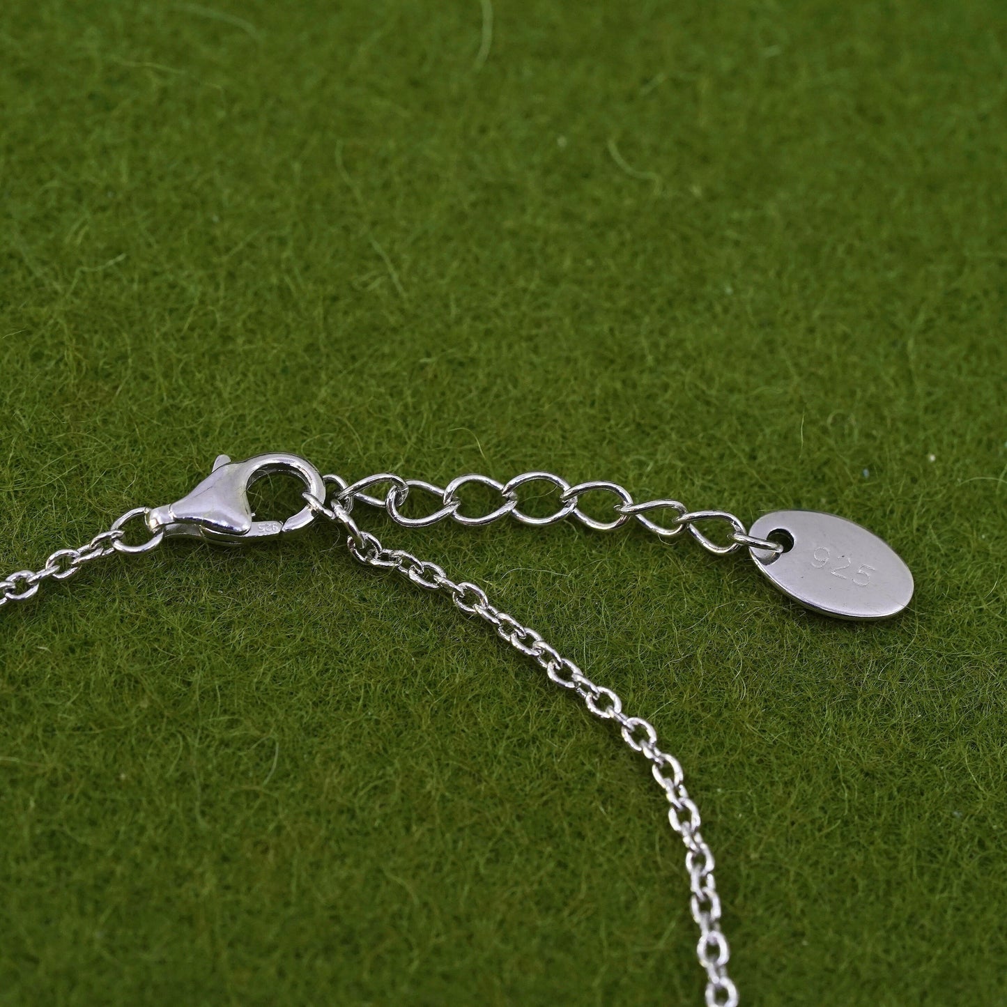 6.75+1”, Vintage sterling silver bracelet, 925 circle chain with heart charm cz