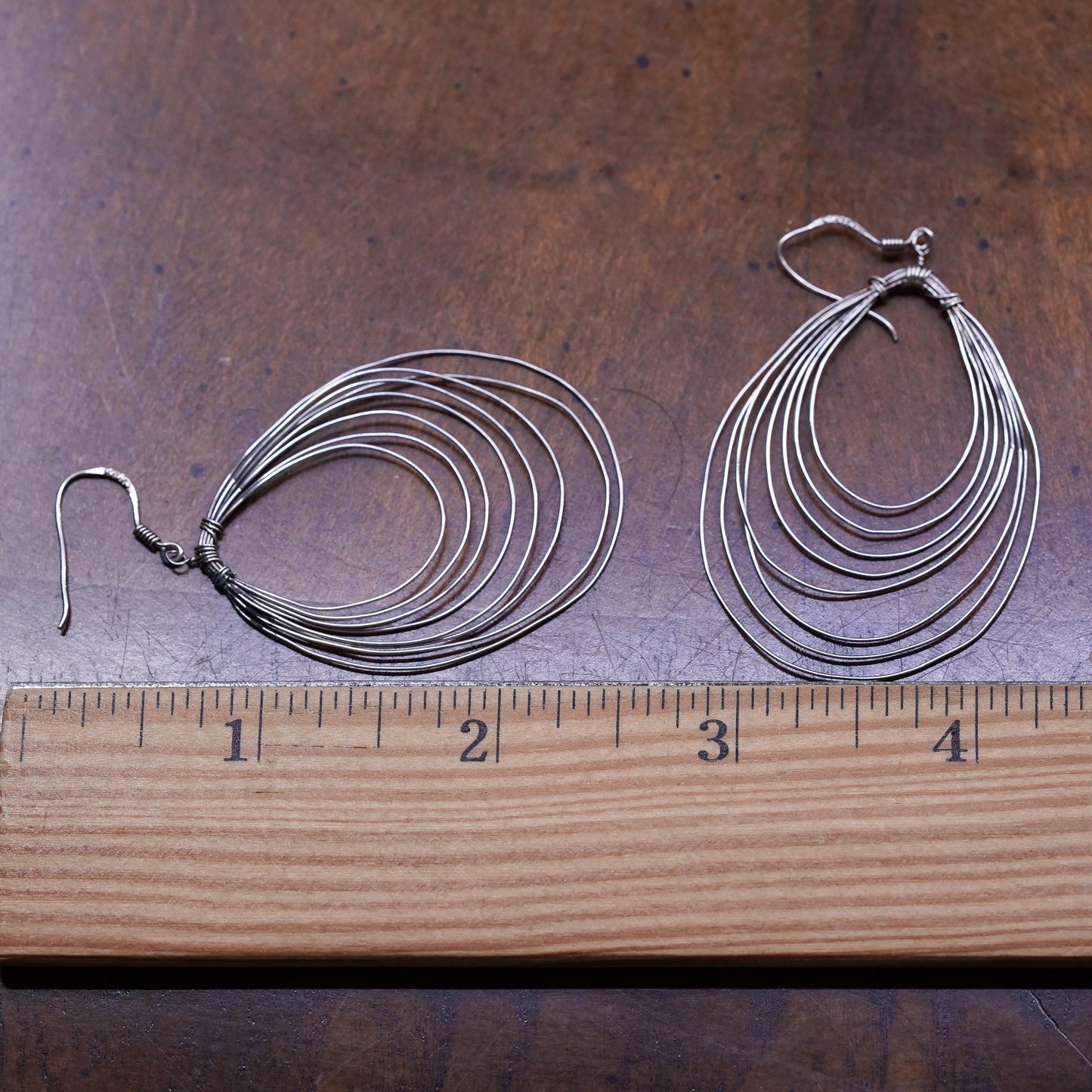 Vintage Sterling handmade Earrings, 925 Silver wired teardrop dangles