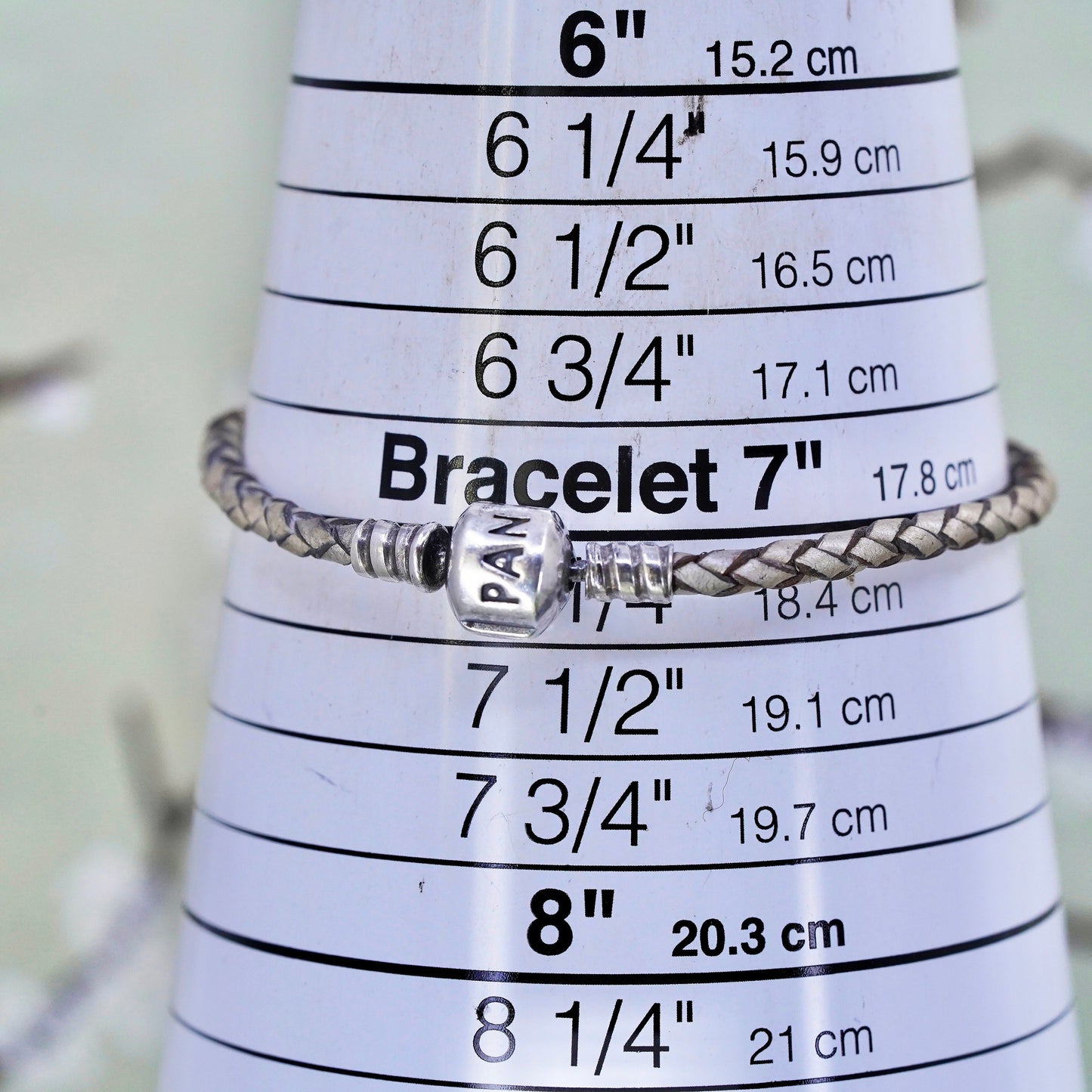 7.25", VTG Pandora woven leather chain, 925 sterling silver closure bracelet