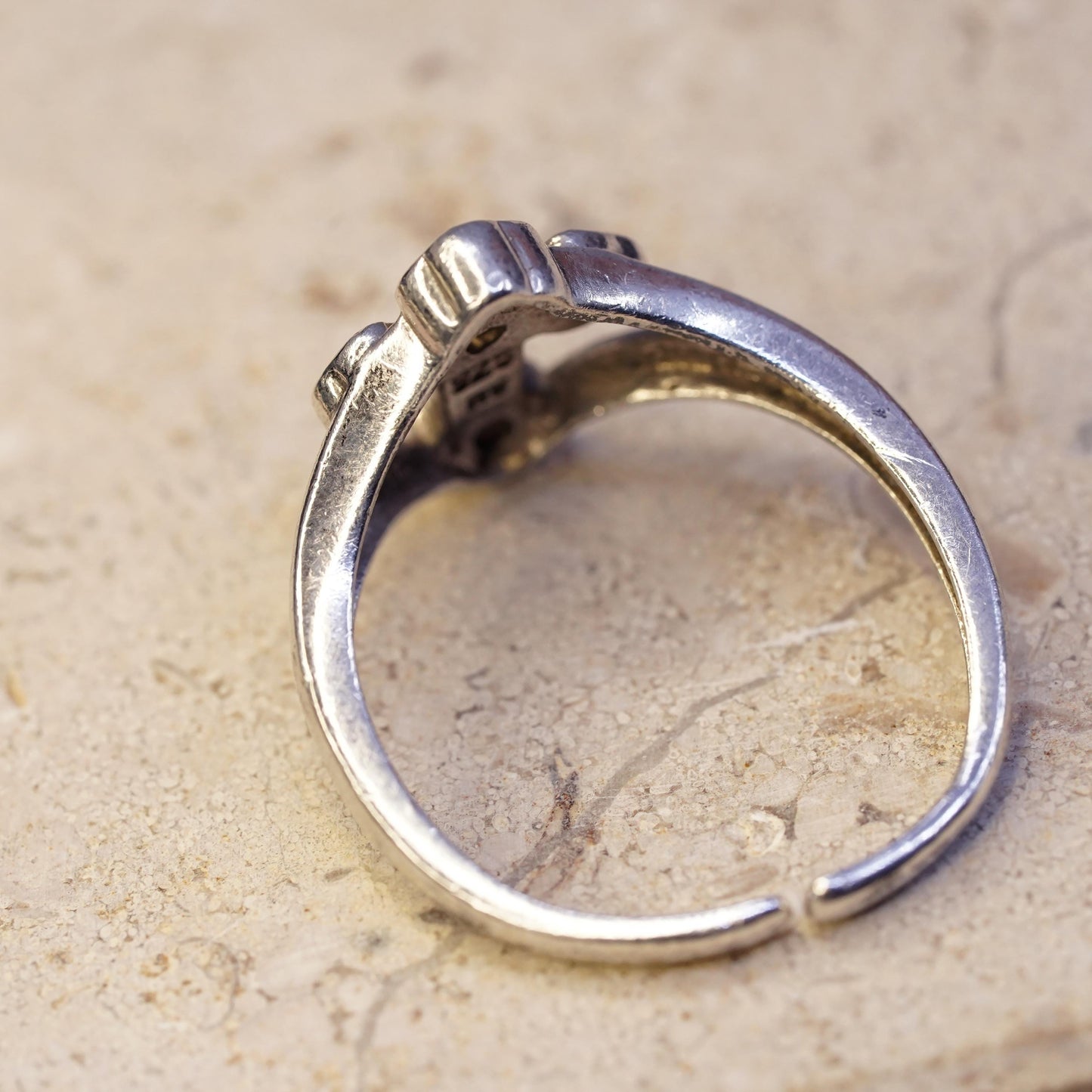 Size adjustable, vintage sterling 925 silver ring with cluster Cz, cross band