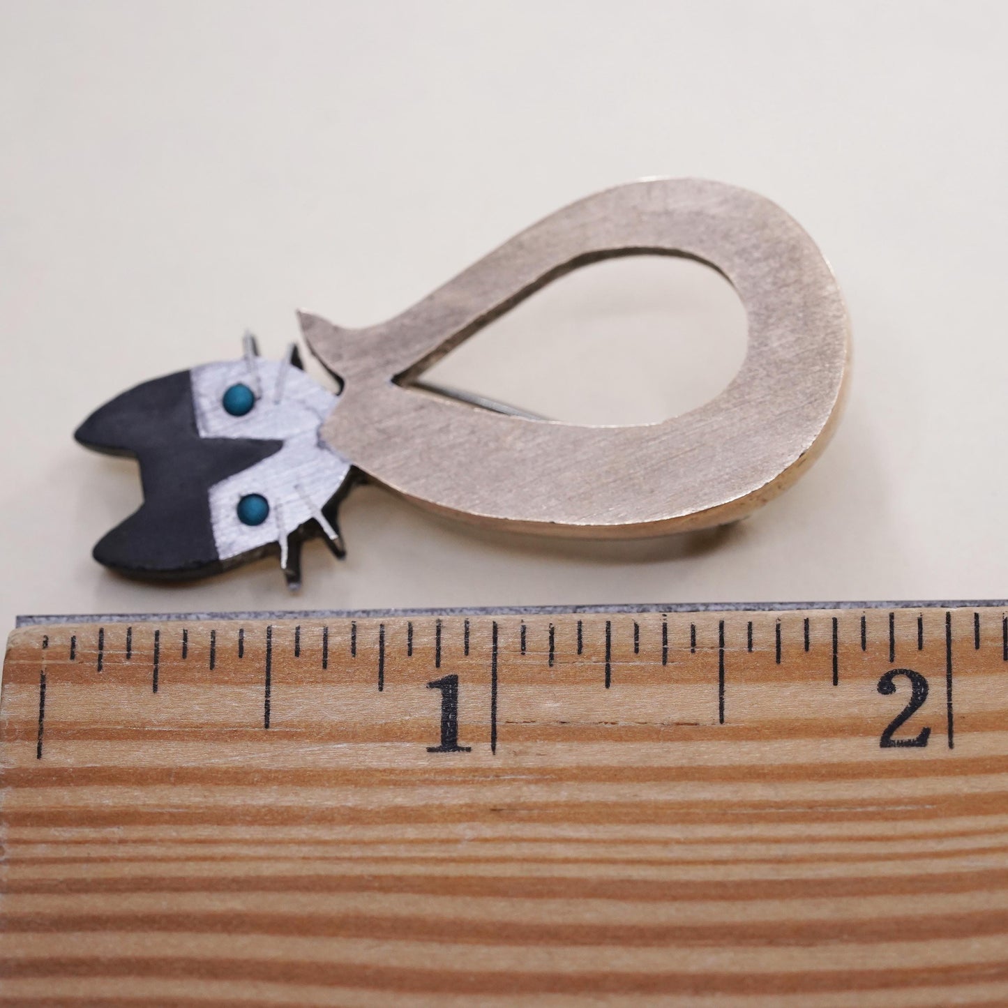 Mexican Hecho en two tone sterling silver pendant, 925 Aztec cat kitty brooch