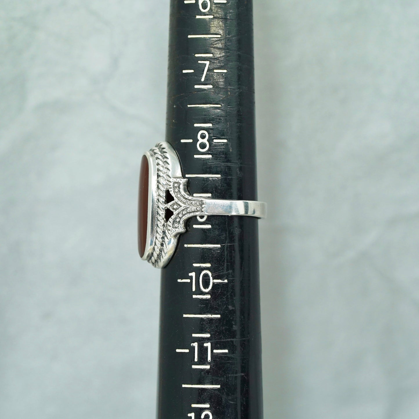 Size 9, southwestern Sterling 925 silver handmade ring with carnelian and cable