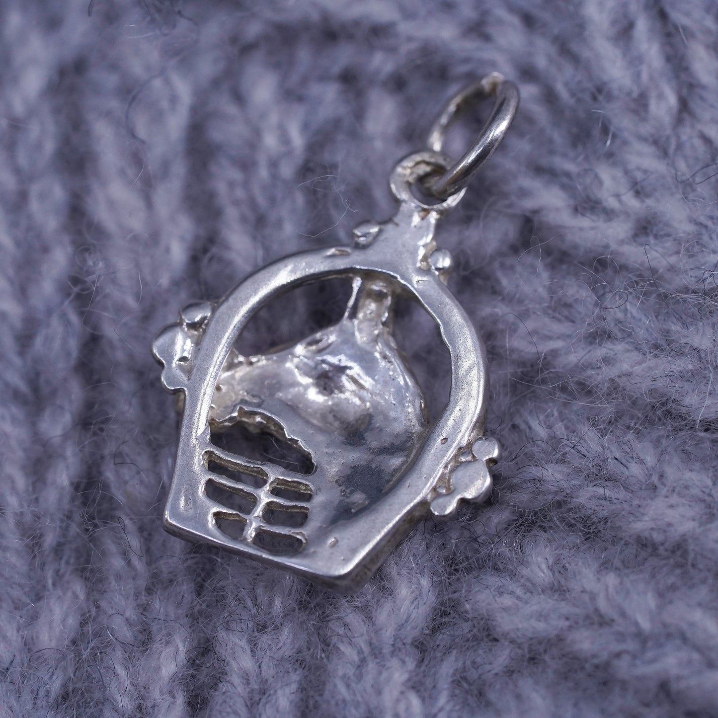 Vintage sterling silver horse pendant, 925 charm with horse shoe