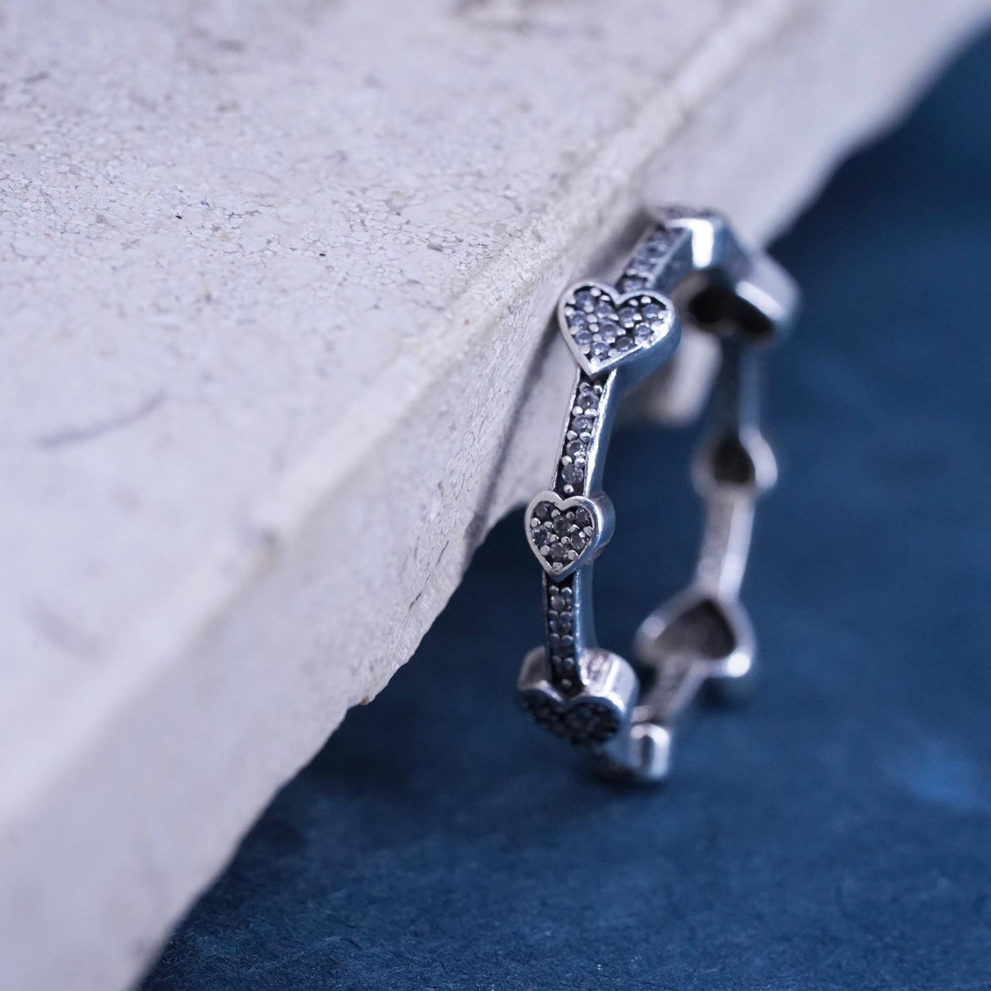 Size 7, vintage ALE Sterling 925 silver handmade heart ring with cz