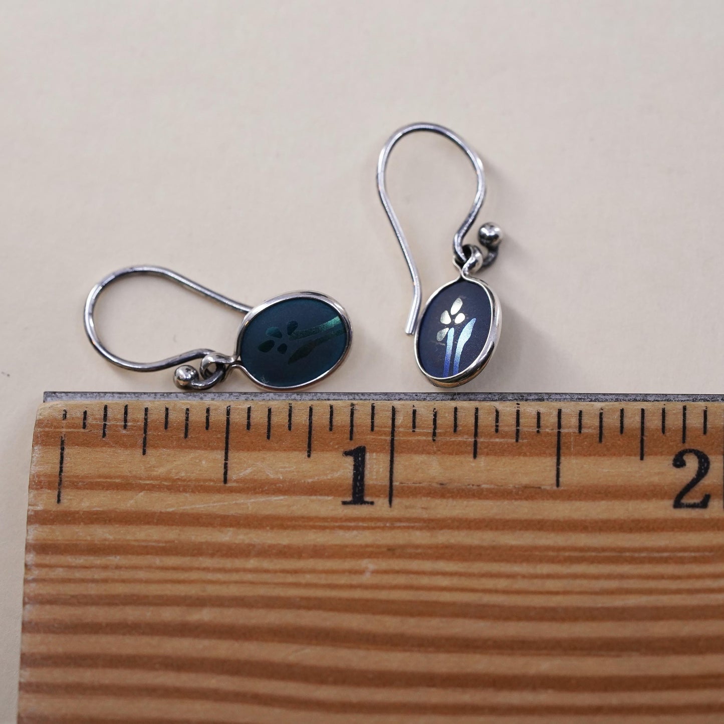Vintage Mexican Sterling silver handmade earrings, double sided flower dangles
