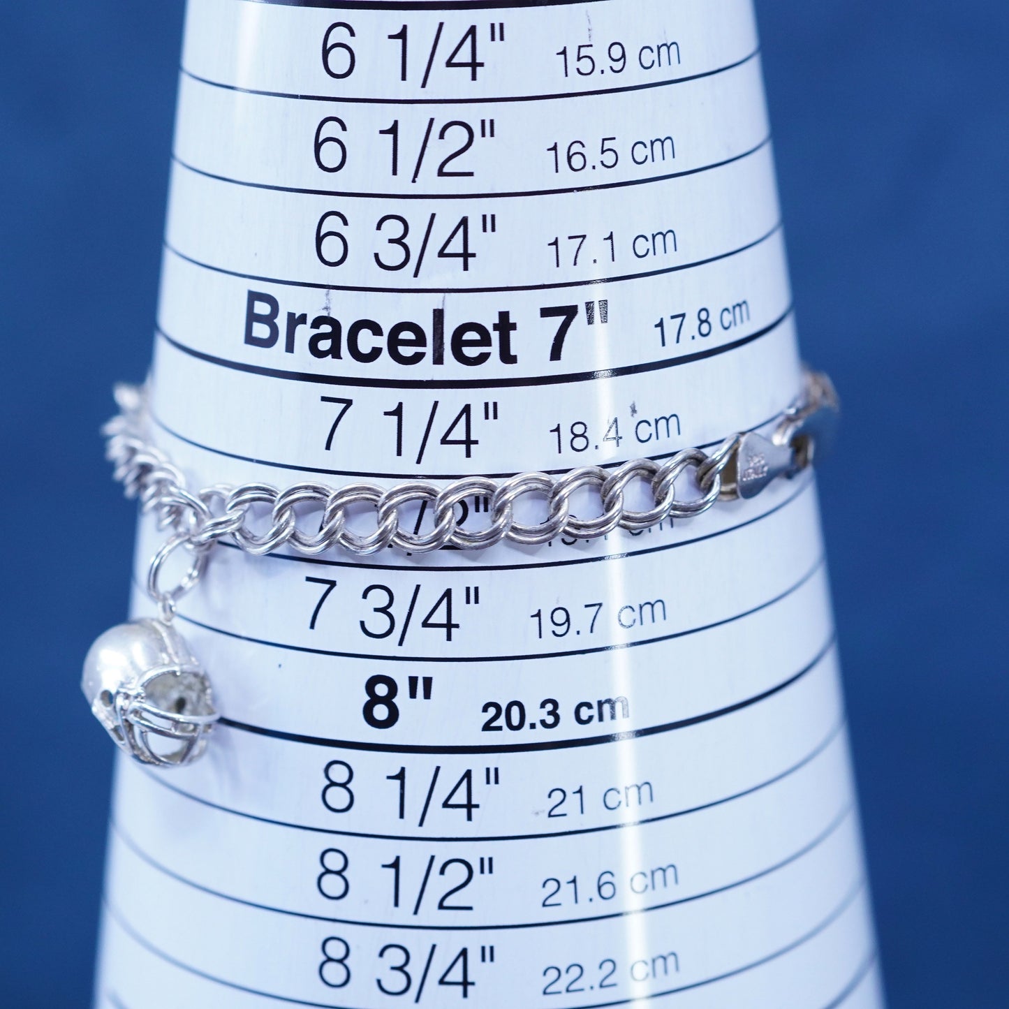 7.5”, Vtg Sterling silver 925 bracelet, curb chain football, flip-flop charms