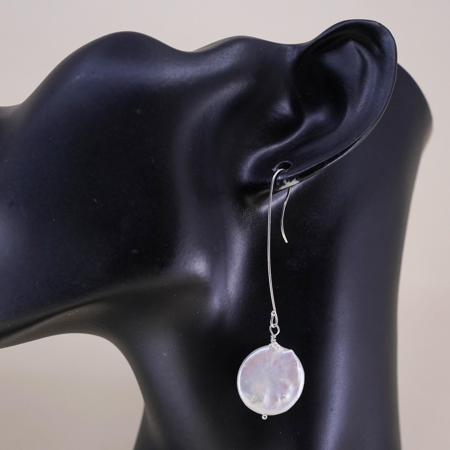Vintage sterling silver handmade earrings, 925 hooks with coin pearl