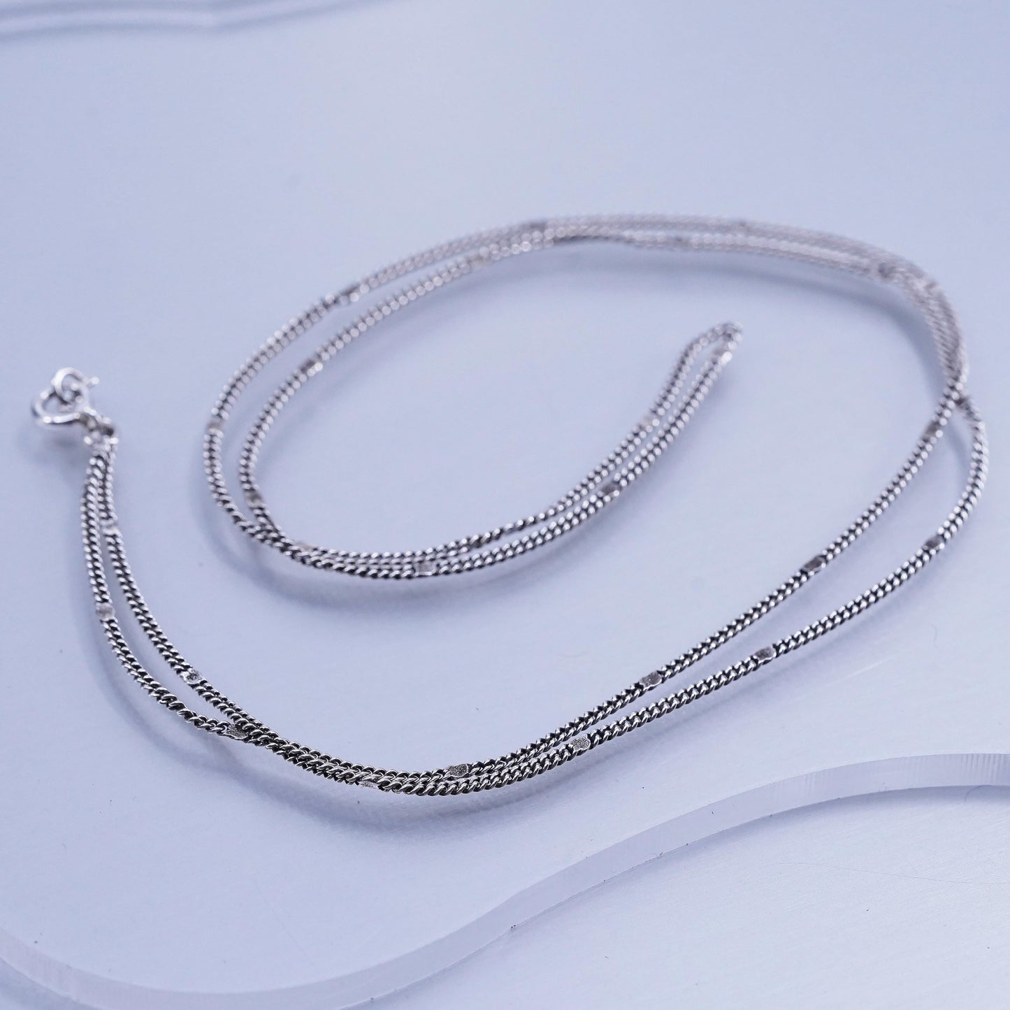 24” 2mm, vintage Italian Sterling 925 silver curb chain necklace with beads
