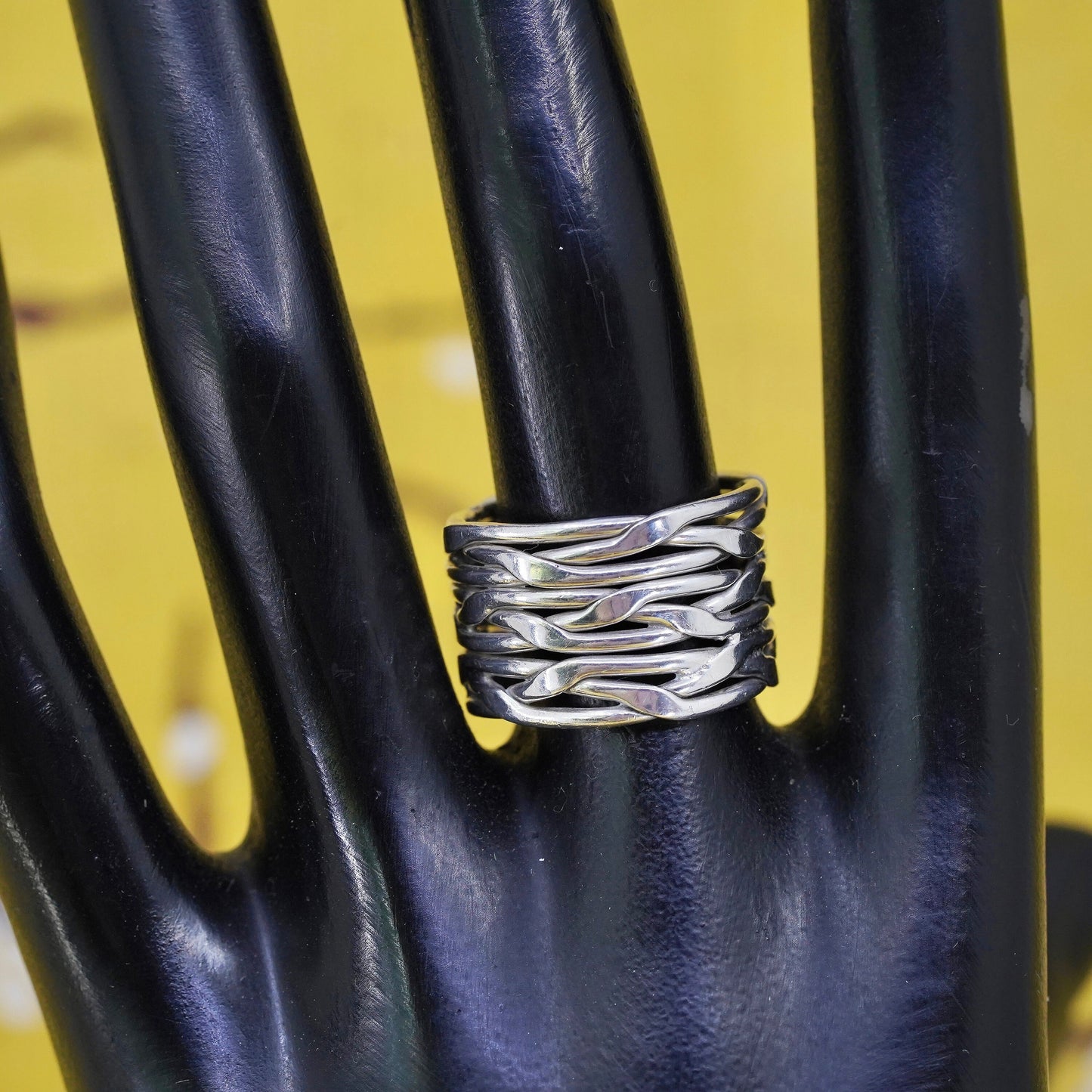 Size 6.75, VTG Sterling silver handmade ring, 925 wide band w/ woven braided