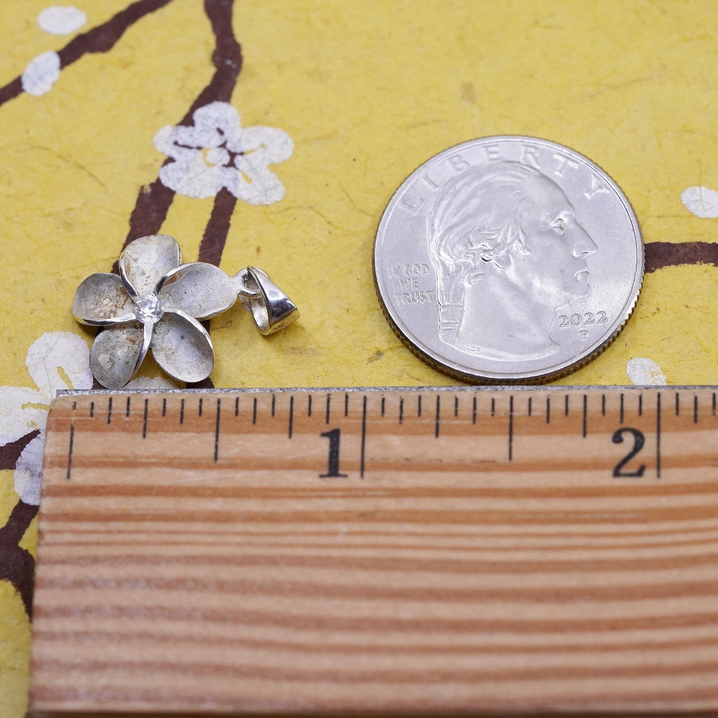 Vintage Sterling 925 silver handmade plumeria flower pendant and cz