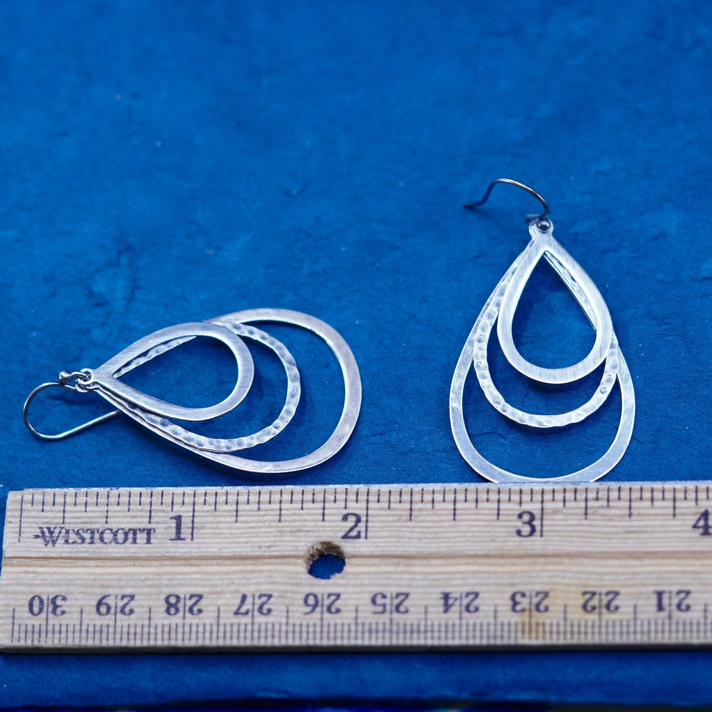 Vintage Silpada W1576 triple Textured Sterling Silver Dangle Teardrop Earrings