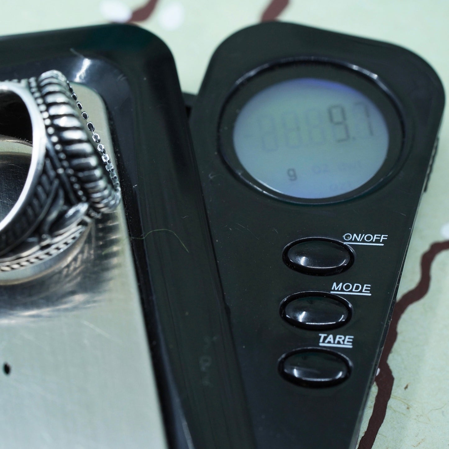 Size 8.25, sterling silver ring, Mexico 925 statement ring with round obsidian