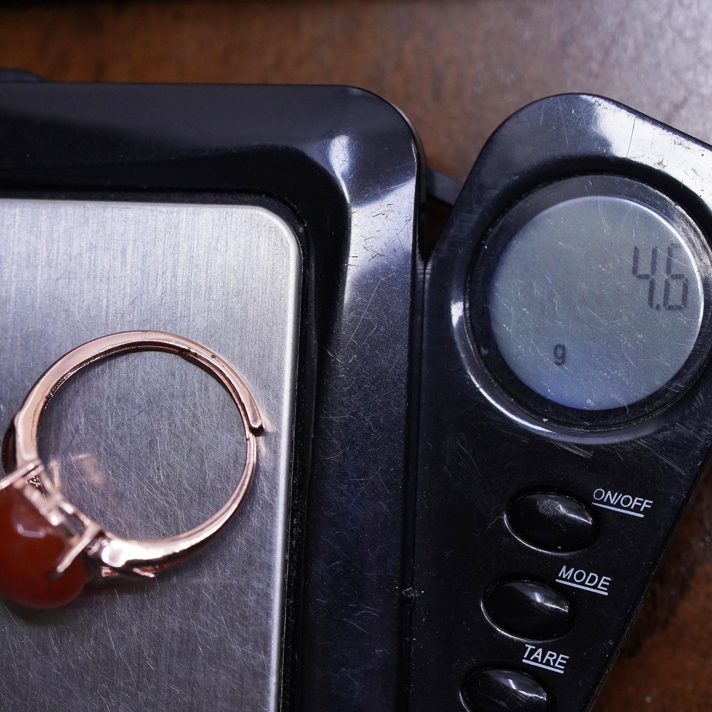 Size adjustable, Vermeil rose gold Sterling 925 silver cocktail ring carnelian