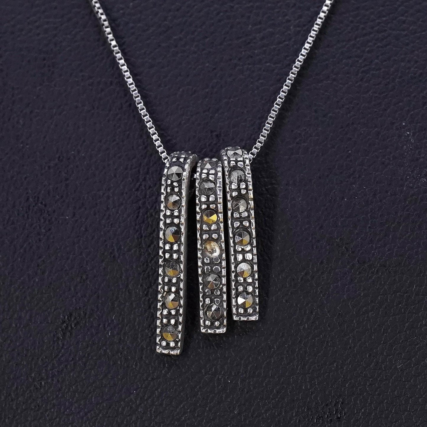 18" 1mm, Sterling silver necklace, 925 box chain with marcasite pendant