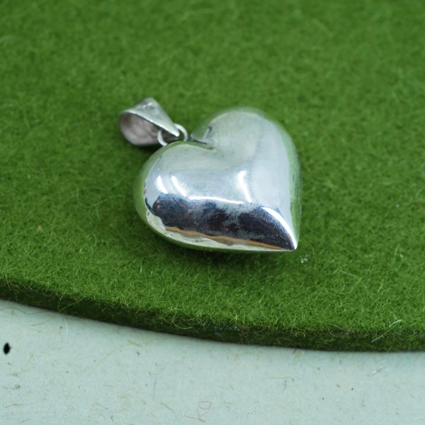 Vintage handmade sterling silver puffy heart charm, 925 charm pendant