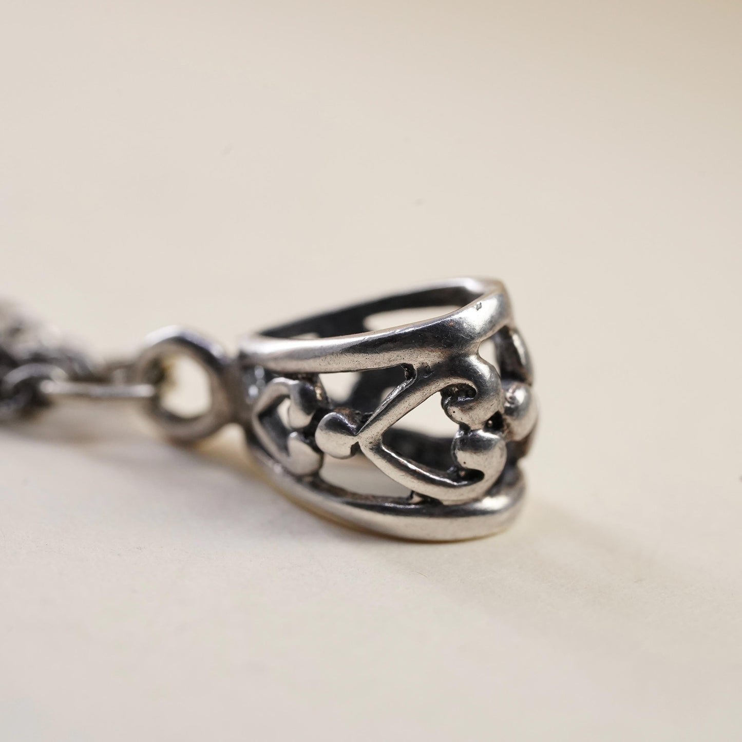 Vintage handmade sterling 925 silver chain pendant with pearl and crystal