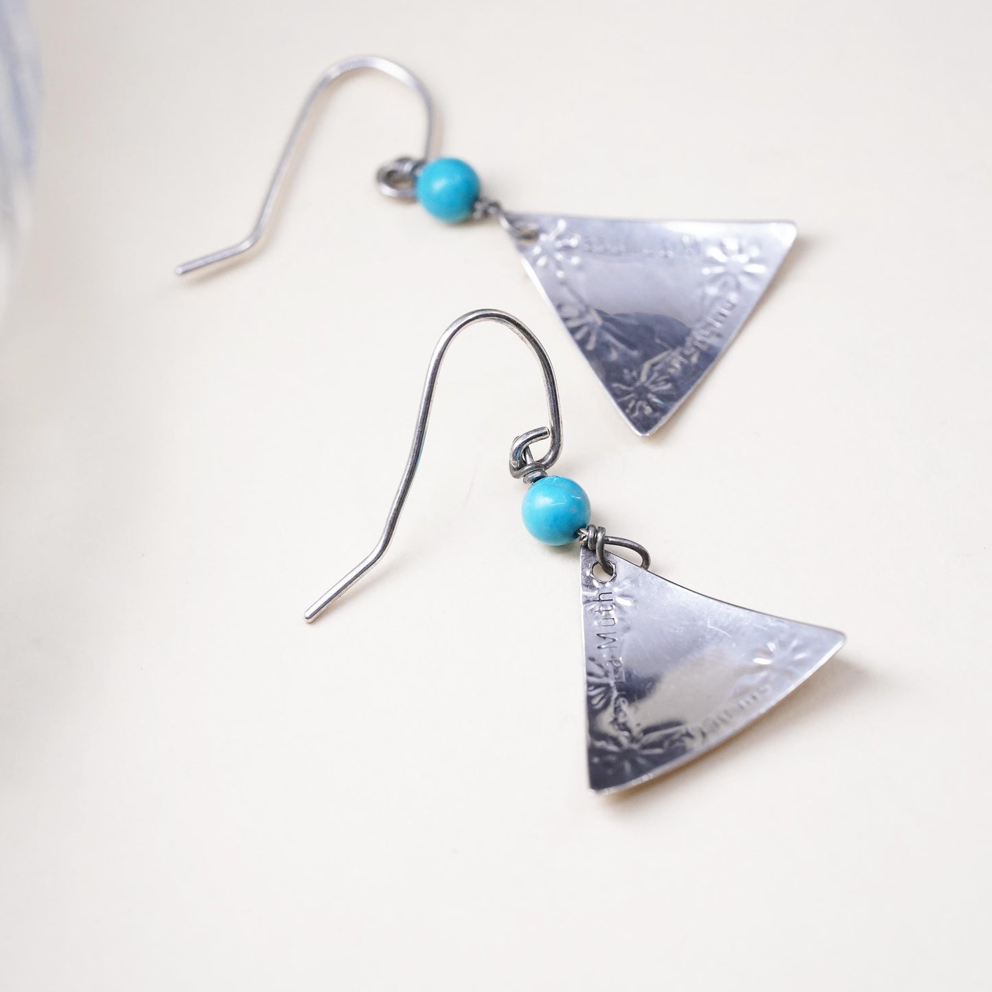 Southwestern sterling silver 925 handmade triangular earrings turquoise beads