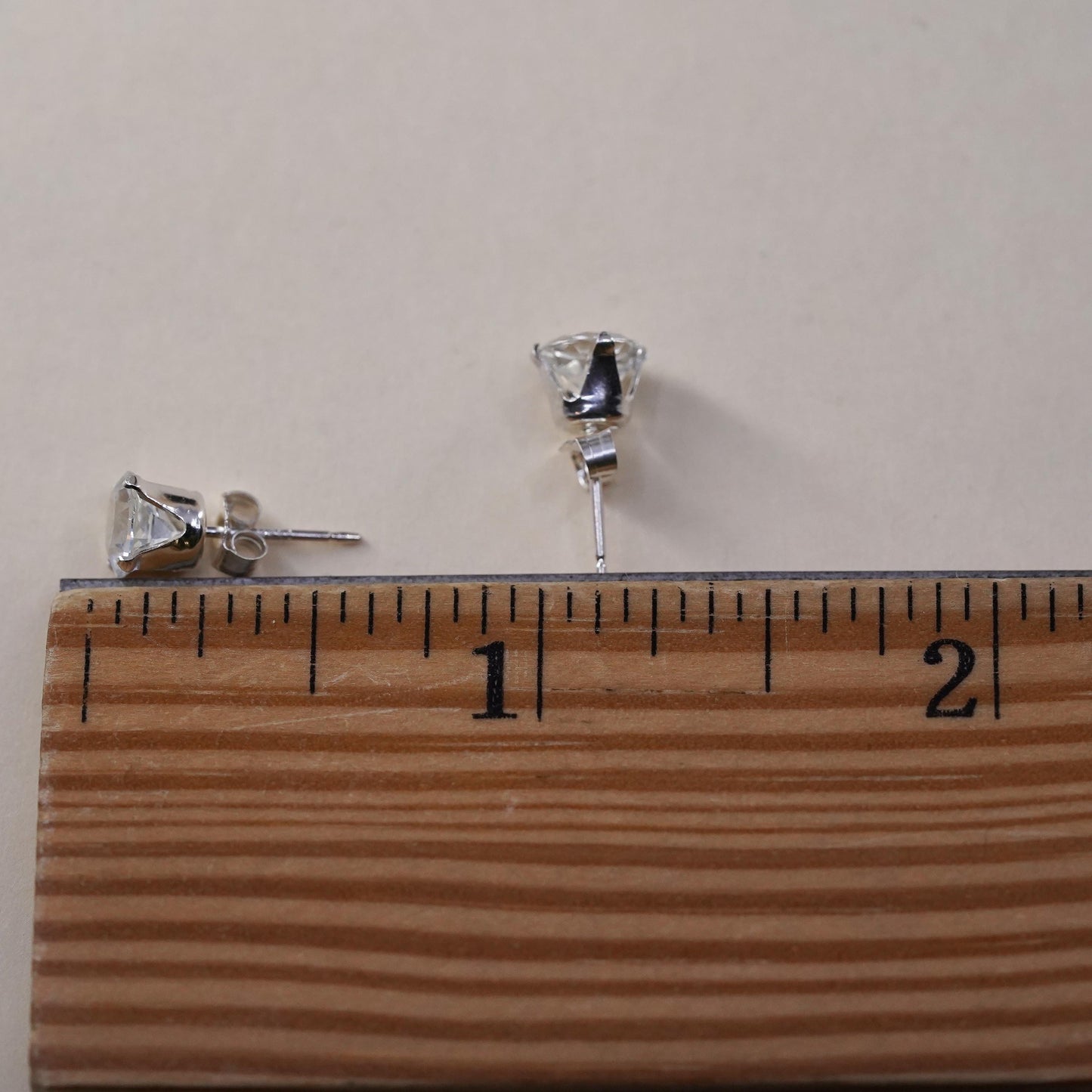6mm, Vintage sterling 925 silver genuine round cz studs, earrings