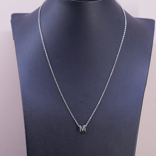 16+2", 1mm, vintage Sterling silver necklace, 925 circle chain w/ tag letter M