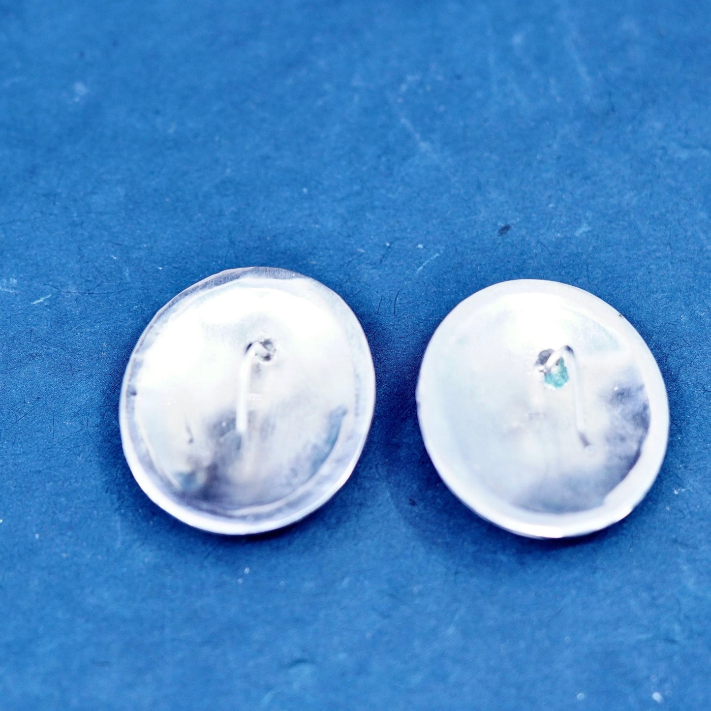 Vintage sterling 925 silver handmade earrings with oval obsidian