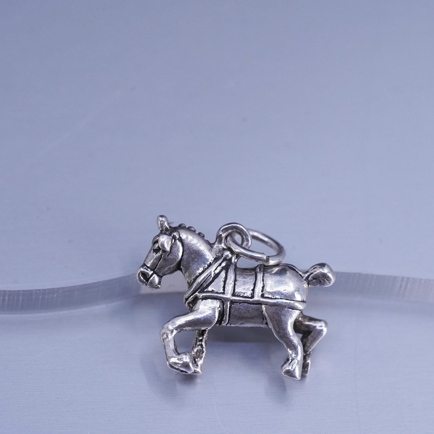 Vintage Sterling silver handmade simple 925 running horse, Stamped sterling