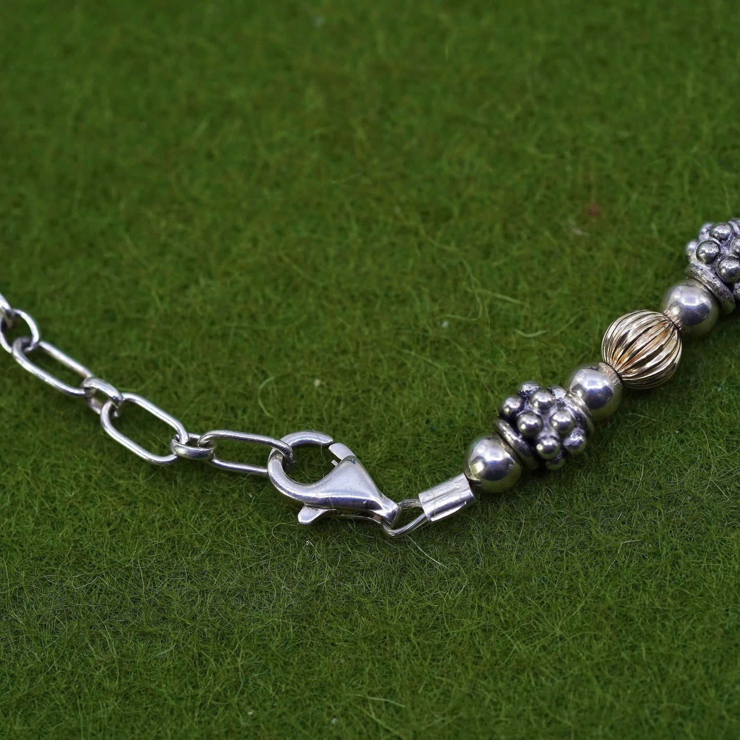6+2”, two tone 14K yellow gold and sterling silver 925 handmade beaded bracelet