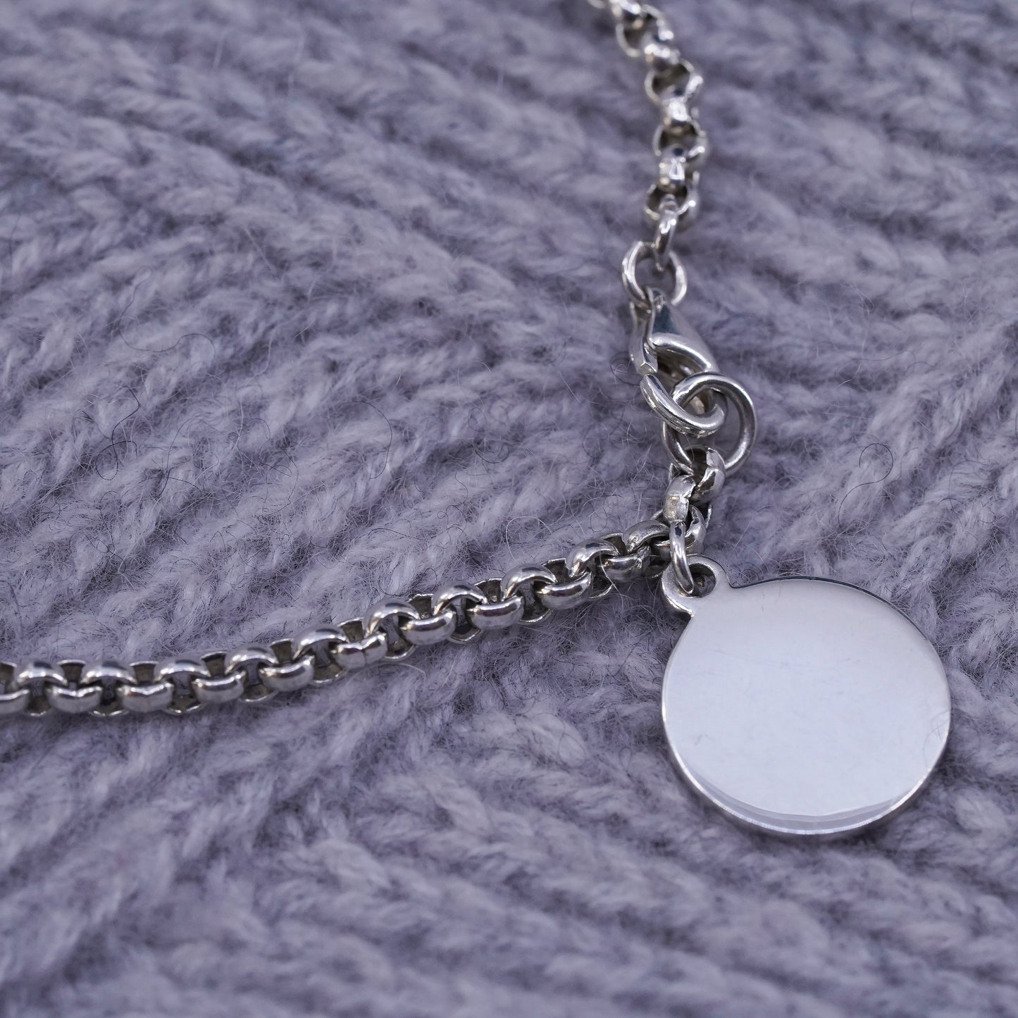 7", Sterling silver handmade bracelet, 925 circle link chain with circle charm