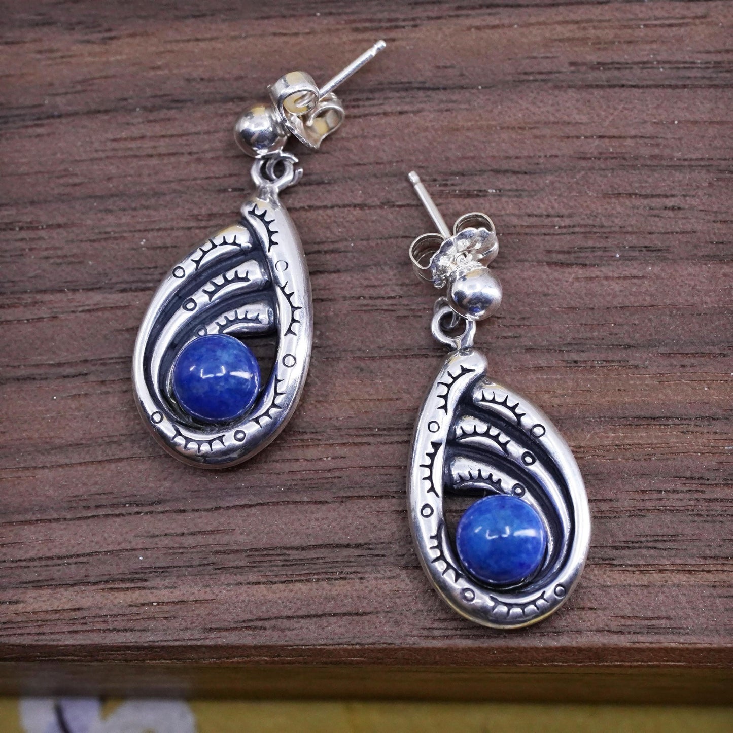 VTG Carolyn Pollack Relios Sterling 925 Silver teardrop Earrings lapis lazuli