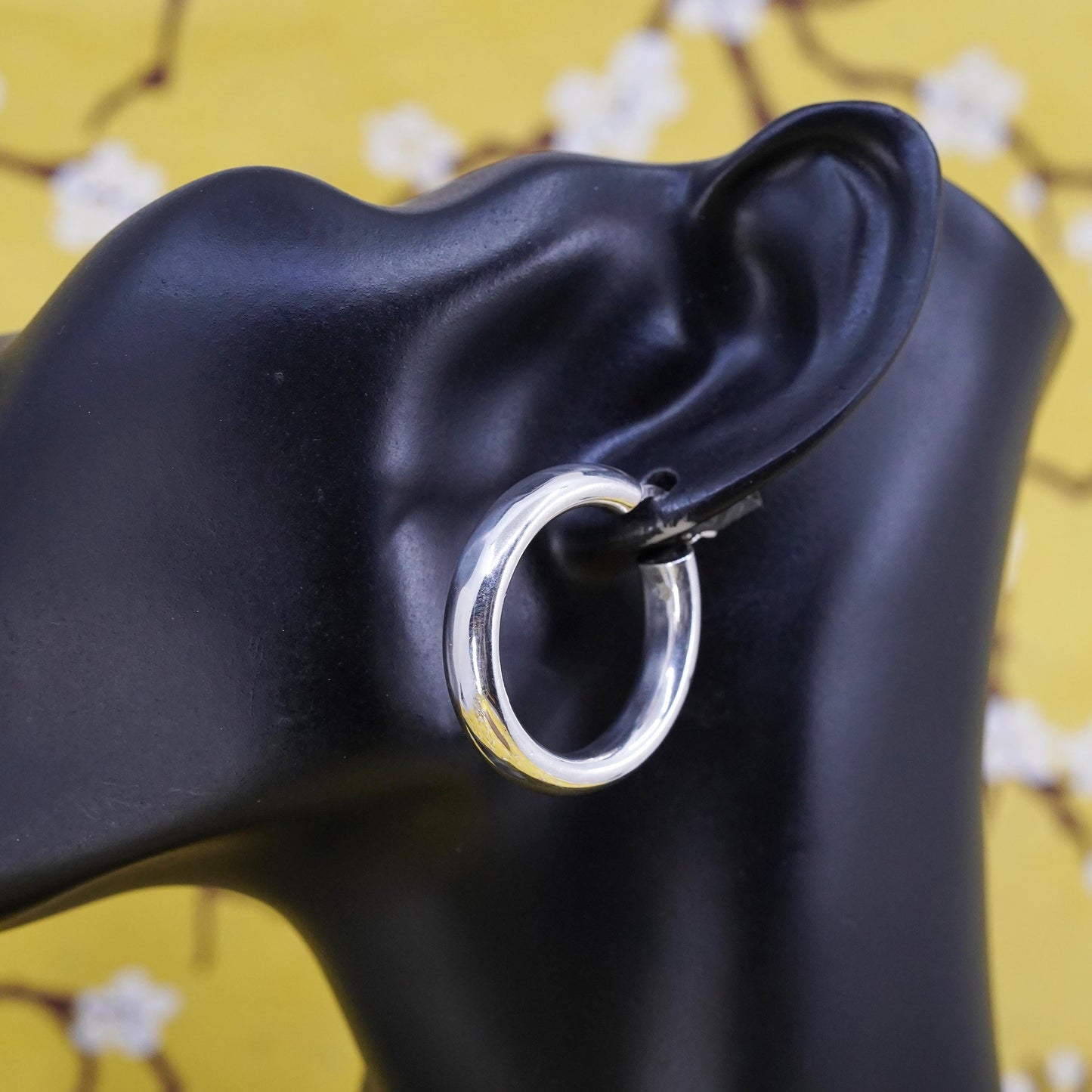1.5", vintage Sterling silver handmade earrings, bold 925 silver hoops