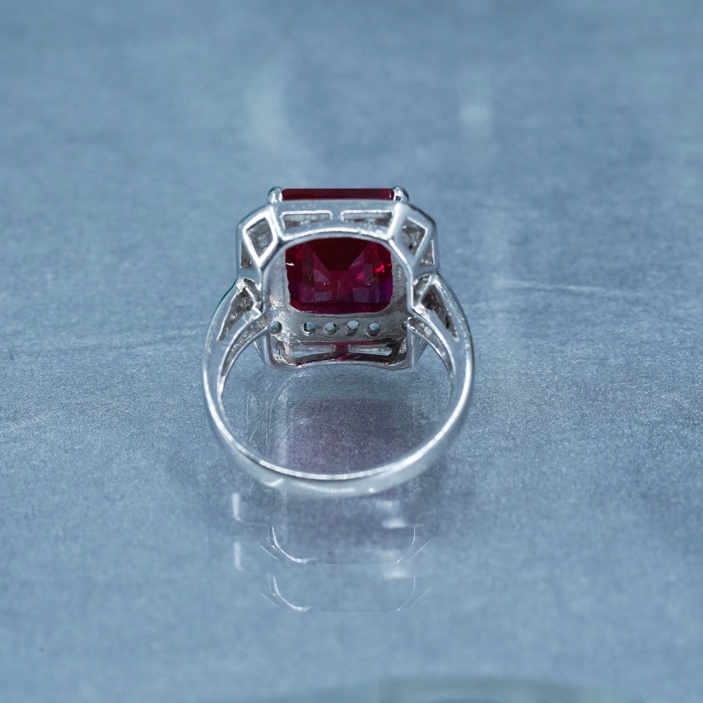 Size 6, vintage Sterling 925 silver ring with ruby and cz
