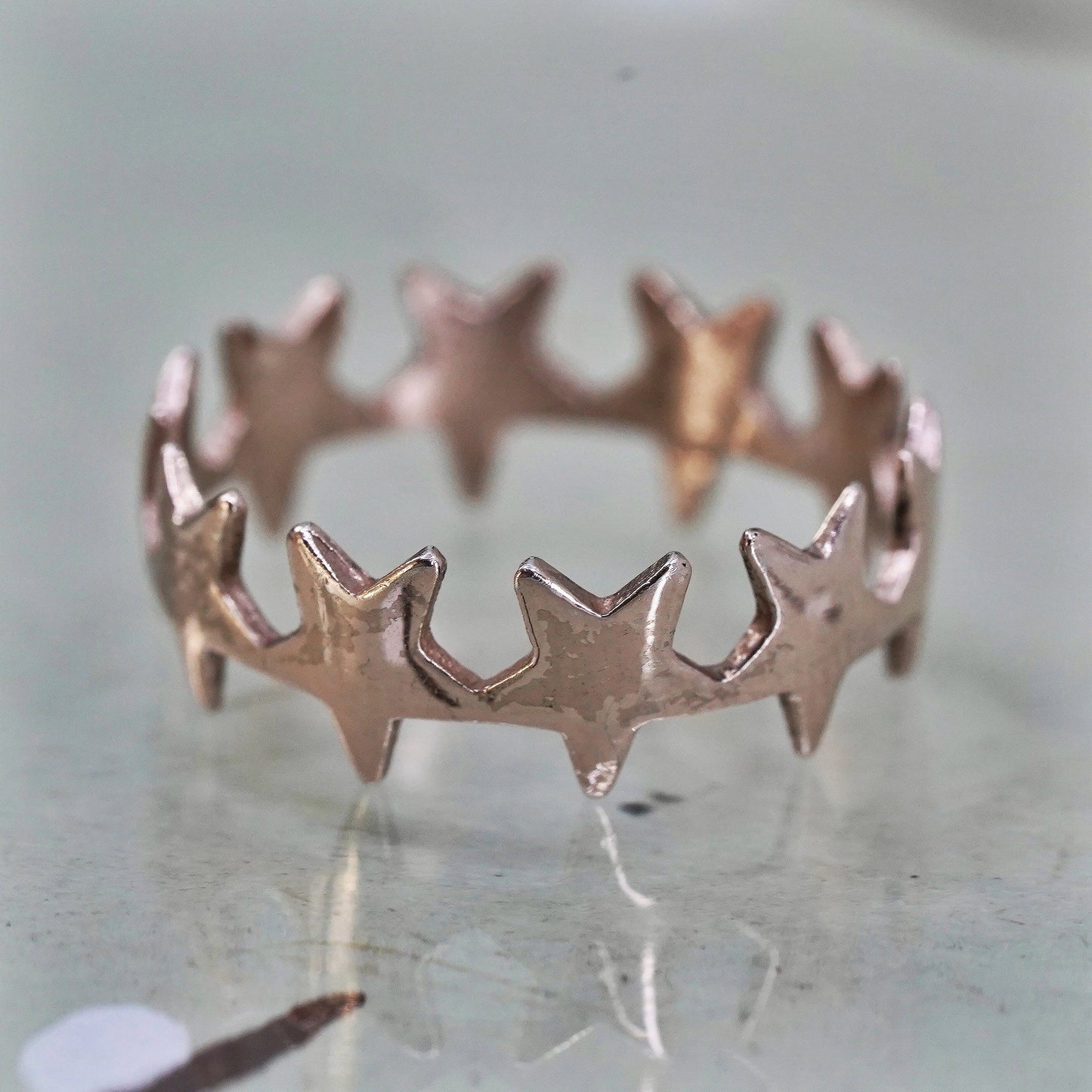 Size 5, vintage rose gold over Sterling silver handmade ring, 925 star band