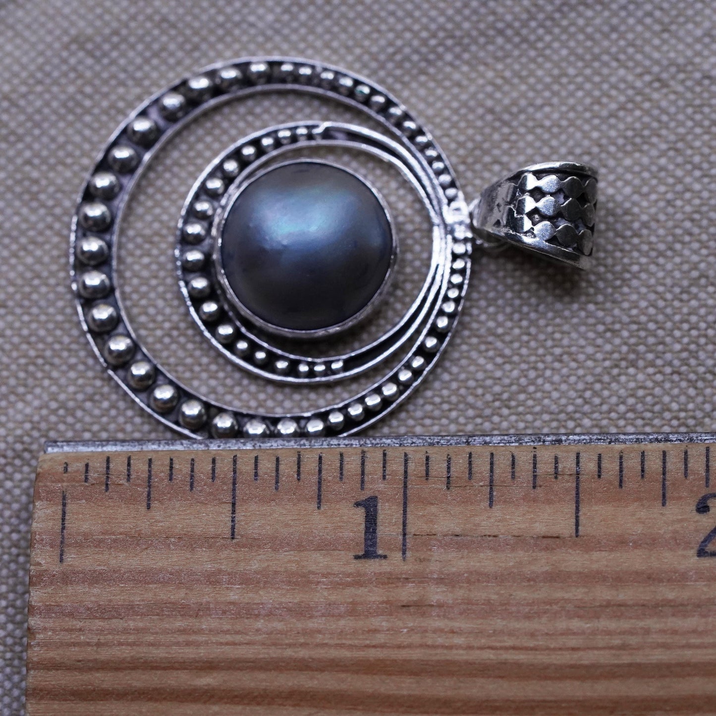 Vintage Sterling silver handmade pendant, 925 silver with pearl and beads