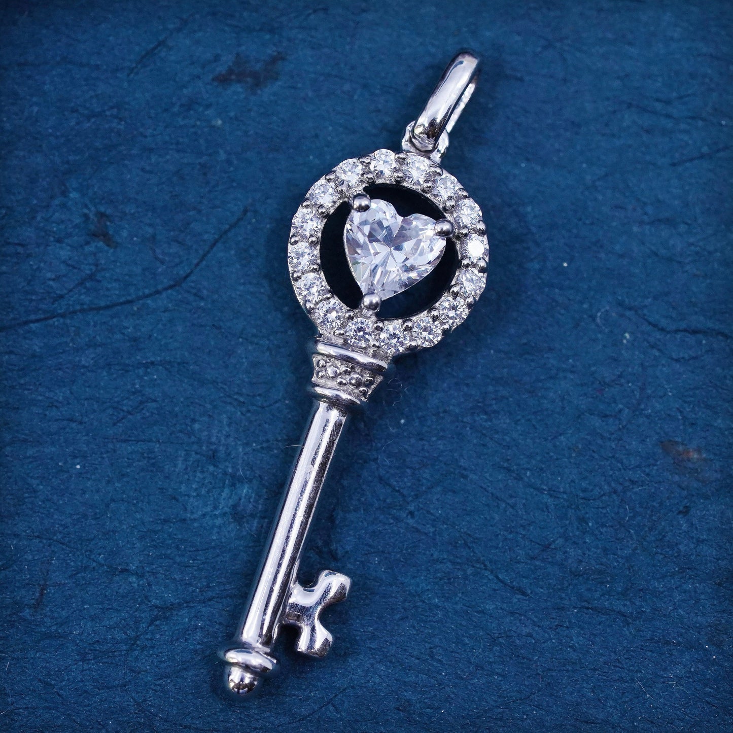 vintage Sterling silver handmade pendant, 925 key charm with cz