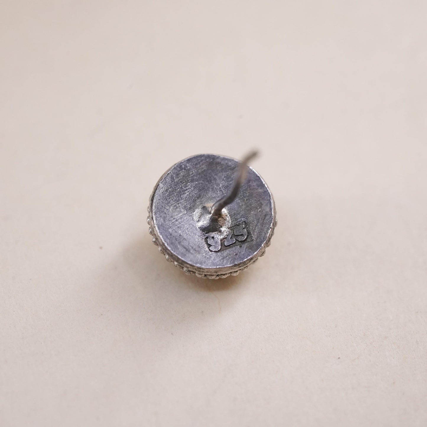 Vintage handmade single earring. Sterling 925 silver 10mm bead stud