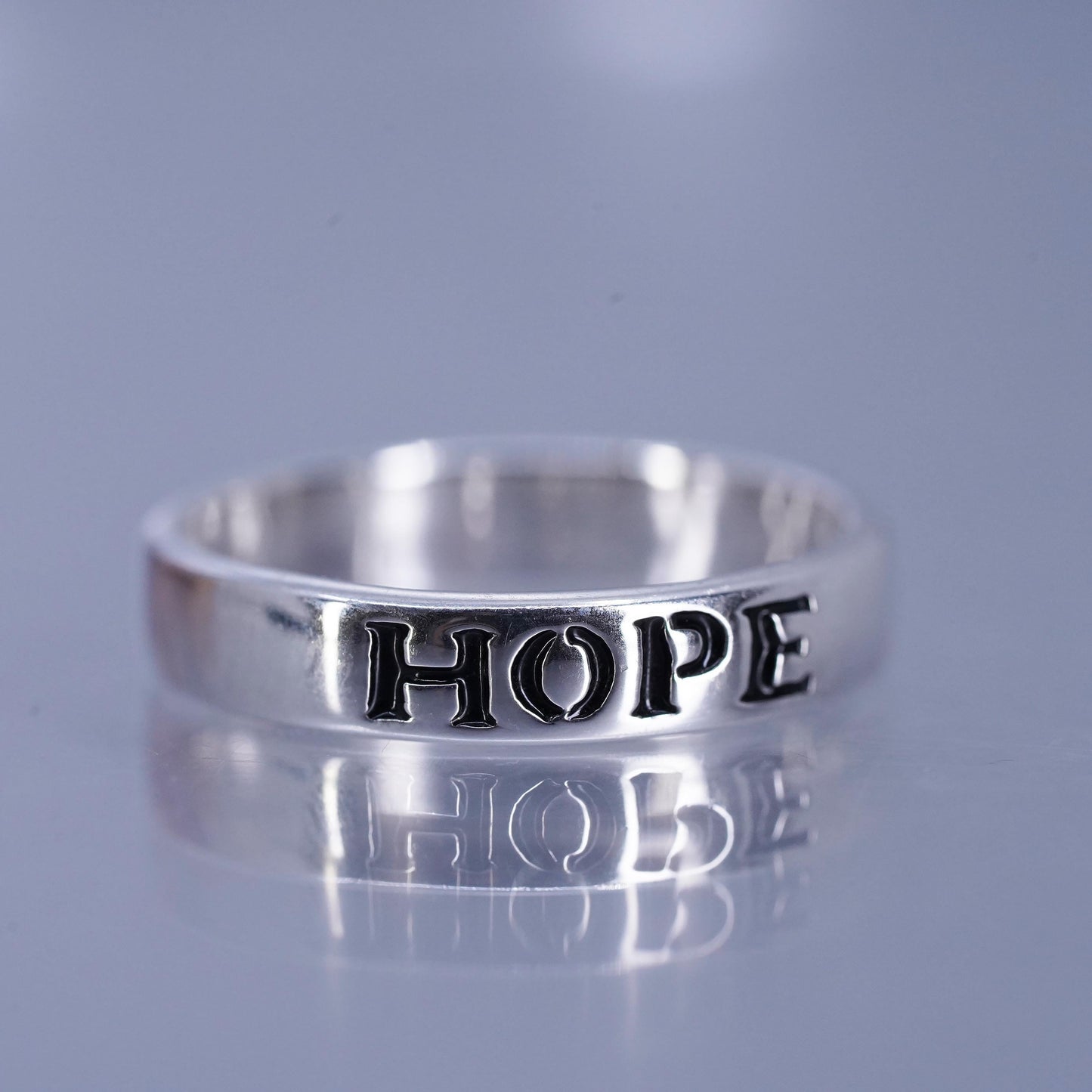 Size 4, vintage southwestern Sterling 925 silver ring, stackable band “ hope”