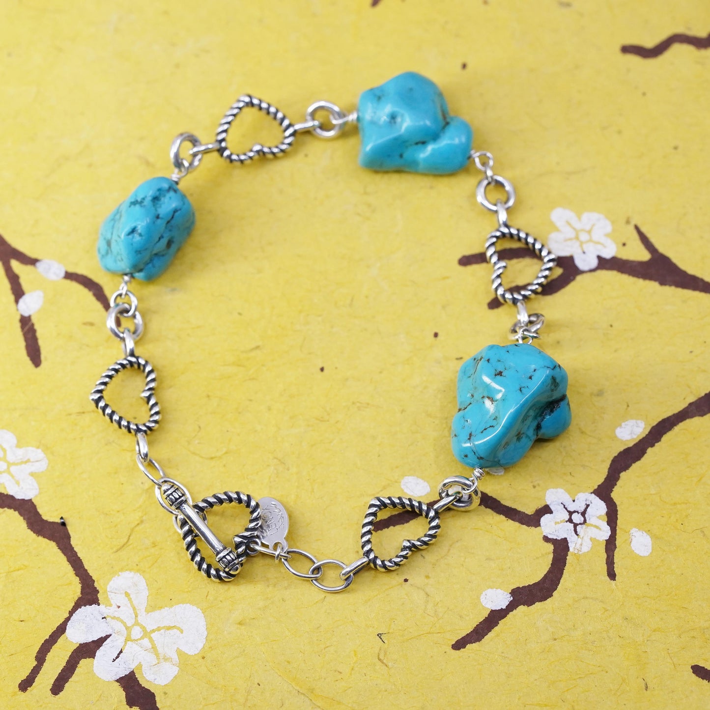 7.5", southwestern Lenox Sterling silver bracelet, turquoise bracelet 925 heart